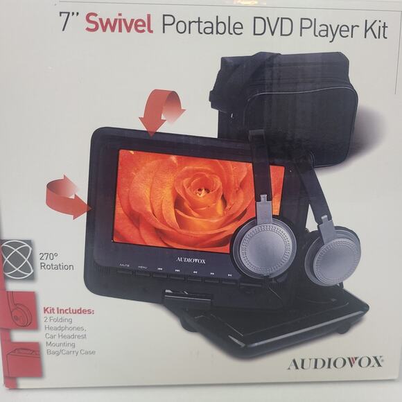 Audiovox Portable 7" DVD Player Kit Headphones, Remote Cables Tested Never Used - Picture 1 of 7